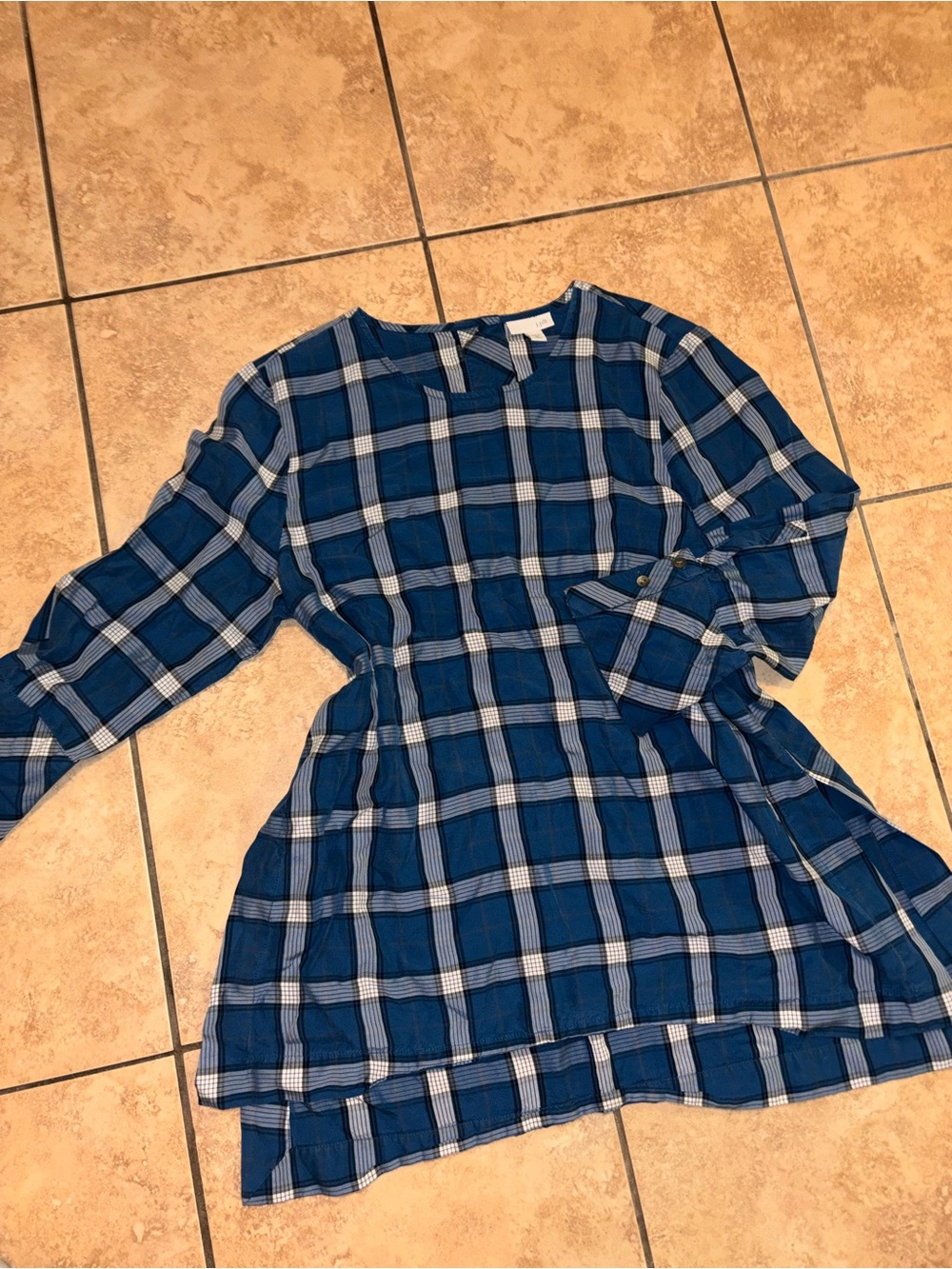 J. Jill Blue and White Plaid Long-Sleeve Tunic